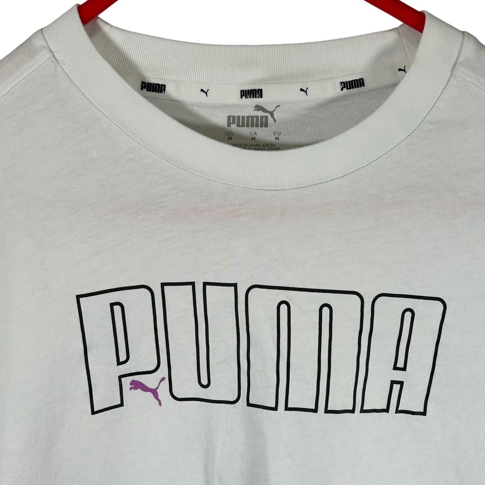 Puma Womens‎ White Long Sleeve Cropped Graphic Logo T-Shirt Size M 671529-02